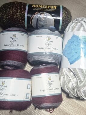 Yarn Lot of 6 ~ 4 Yarn Bee Sugarwheel, 1 Homespun, 1 Bernat ~ Bin U
